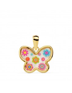 18K COLGANTE MARIPOSA NÁCAR COLORES. 14 X 11 MM.