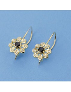 18K PENDIENTES FLOR CIRCONITAS. 19 X 10 MM.