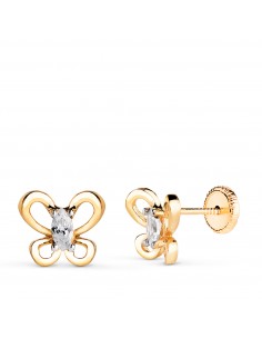 18K PENDIENTES ORO AMARILLO MARIPOSA CON CIRCONITAS MARQUISE. MEDIDA: 8X7 MM. CIERRE TUERCA