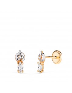 18K PENDIENTES ORO BICOLOR MOTIVO CON CIRCONITAS. MEDIDA: 8 X 4 MM. CIERRE TUERCA