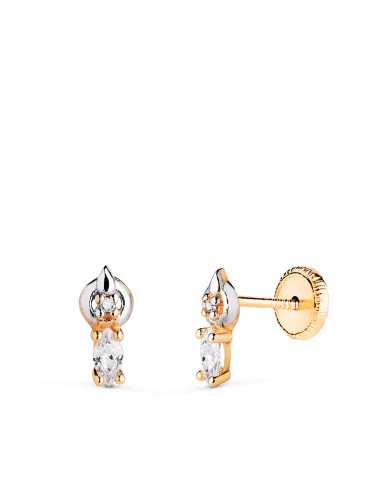18K PENDIENTES ORO BICOLOR MOTIVO CON CIRCONITAS. MEDIDA: 8 X 4 MM. CIERRE TUERCA