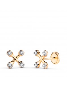 18K PENDIENTES ORO BICOLOR CRUZ CON CIRCONITAS. MEDIDA: 6 5 X 6 5 MM. CIERRE TUERCA