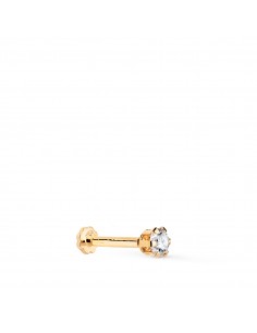 18K PIERCING DE OREJA ORO AMARILLO CIRCONITA CON GARRAS 3 5 MM. GRUESO BARRA 1.20 MM. CIERRE TUERCA