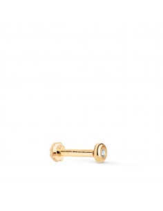 18K PIERCING DE OREJA ORO AMARILLO CHATON 3 MM CON CIRCONITA. GRUESO BARRA 1.20 MM. CIERRE TUERCA