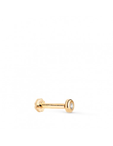 18K PIERCING DE OREJA ORO AMARILLO CHATON 3 MM CON CIRCONITA. GRUESO BARRA 1.20 MM. CIERRE TUERCA