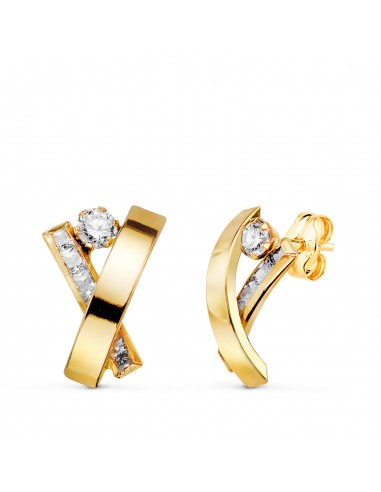 18K PENDIENTES ORO AMARILLO BANDAS CON CARRÉ DE CIRCONITAS. MEDIDA: 14 X 9 MM. CIERRE PRESION