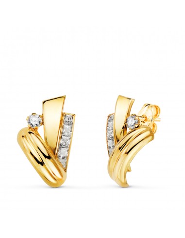 18K PENDIENTES ORO AMARILLO BANDAS CON CARRÉ DE CIRCONITAS. MEDIDA: 16 X 9 MM. CIERRE PRESION