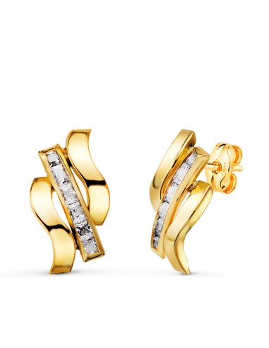 18K PENDIENTES ORO AMARILLO BANDAS CON CARRÉ DE CIRCONITAS. MEDIDA: 14 X 8 MM. CIERRE PRESION