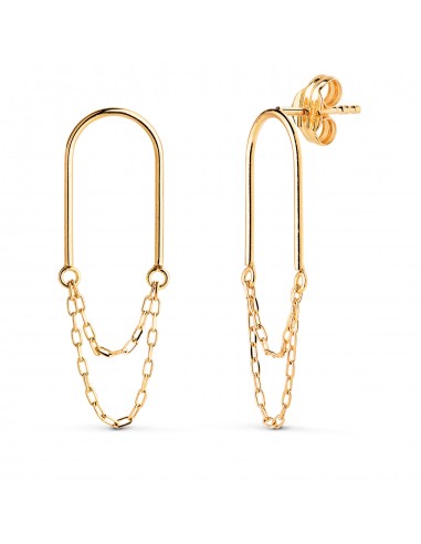 18K PENDIENTES ORO AMARILLO ARCO CON DOBLE CADENA. MEDIDA: 26 X 8 MM. CIERRE PRESION