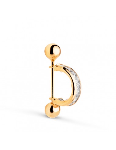 18K PIERCING DE OREJA ORO AMARILLO MEDIO ARO CON CIRCONITAS CARRE Y DOS BOLAS. ARO: 11X3MM