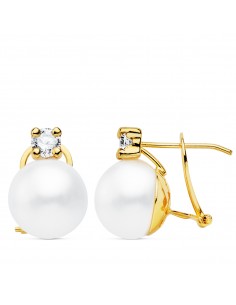 18K PENDIENTES PERLAS Y GARRA. 15 X 11 MM. CIERRE OMEGA