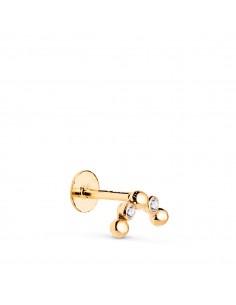18K PIERCING DE OREJA ORO AMARILLO ARCO CON CIRCONITAS Y BOLAS. GRUESO BARRA 1.20 MM. MEDIDA: 8 X 4 5 MM. CIERRE TUERCA