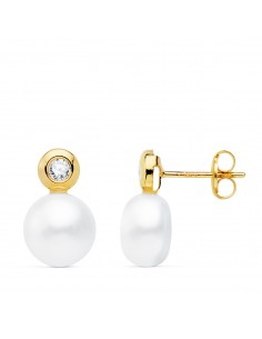 18K PENDIENTES PERLAS Y CHATÓN. 13 X 8 MM. CIERRE PRESIÓN